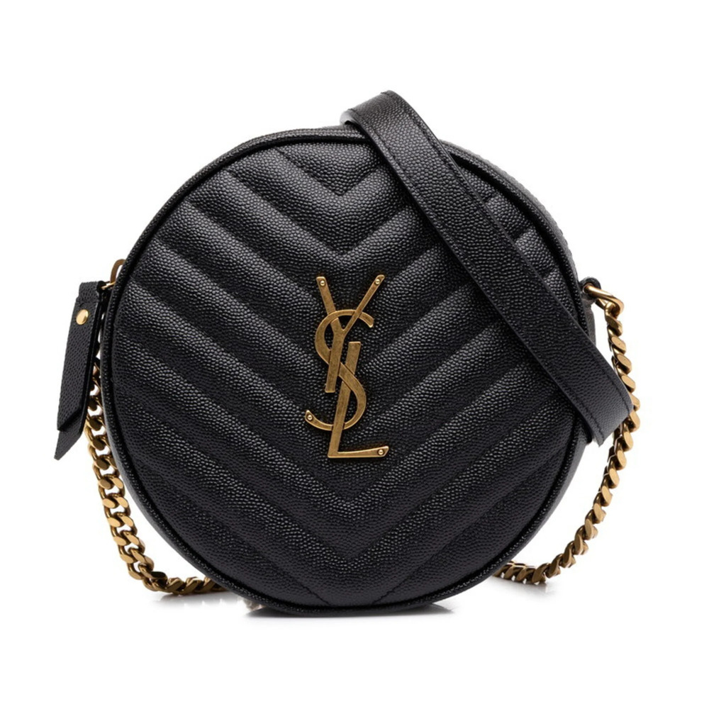 Saint Laurent YSL Logo Vinyl Crossbody Chain Shoulder Bag 610436 Black Leathe...